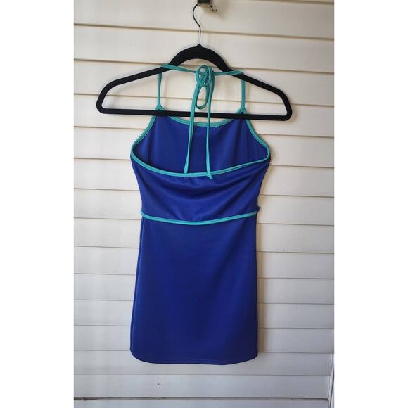 Blue and Turquoise Y2k Body Con Halter Mini Dress XS Teal Contrasting Trim - Picture 4 of 9